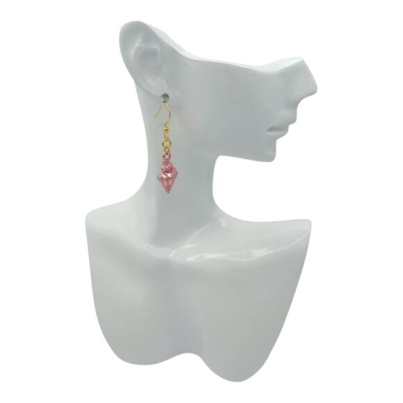 Pink Spiral Shell Earrings Beach Jewelry Ocean Theme Dangle Earrings Seashell - Picture 4 of 4